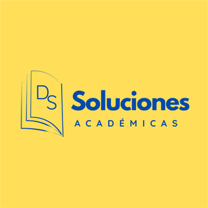 Logotipo azul de DS Soluciones Académicas sobre fondo amarillo